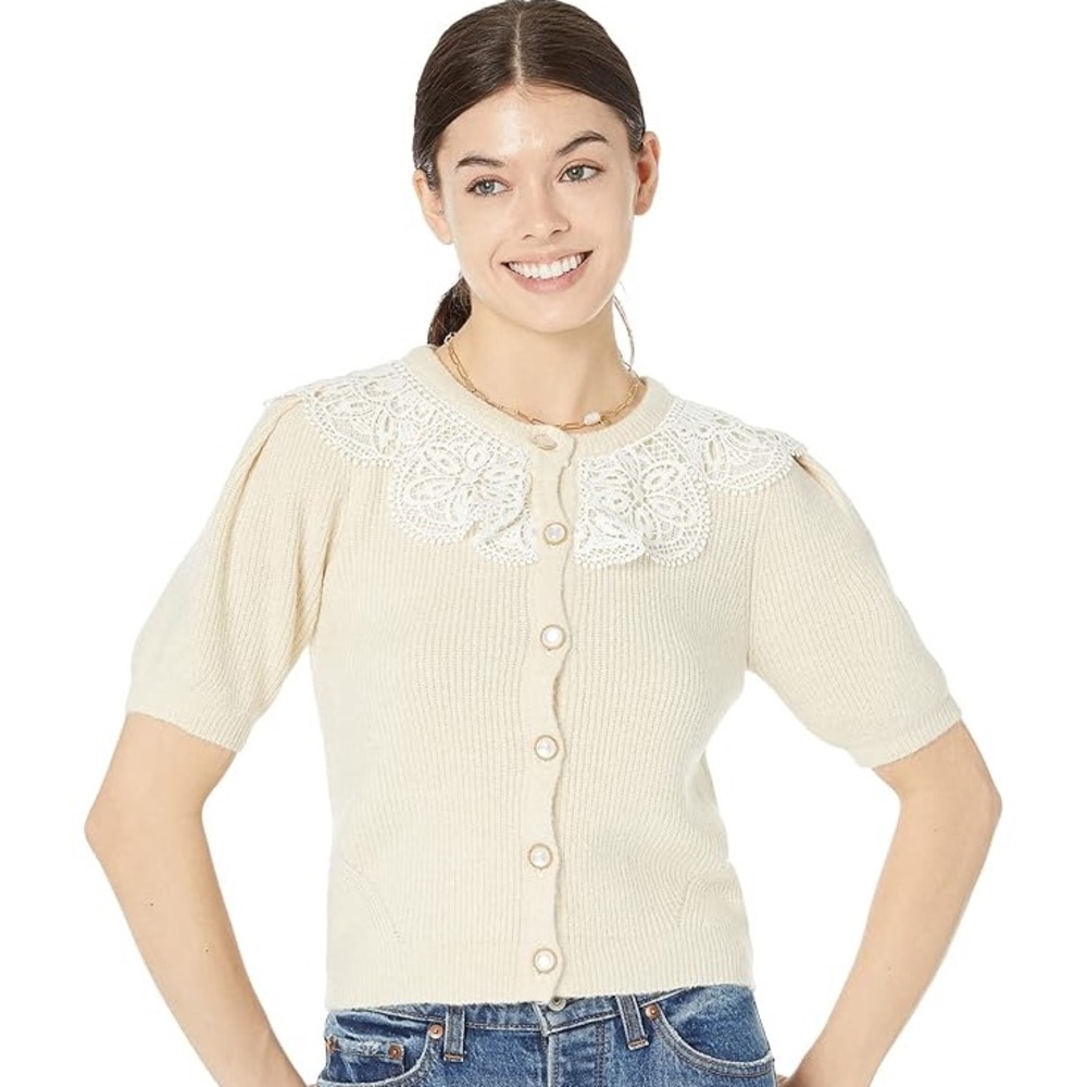 REVOLVE Cream Button Down Top with Lace Collar